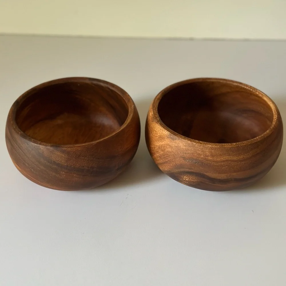 Crate & Barrel set of Tondo Acacia wood bowls